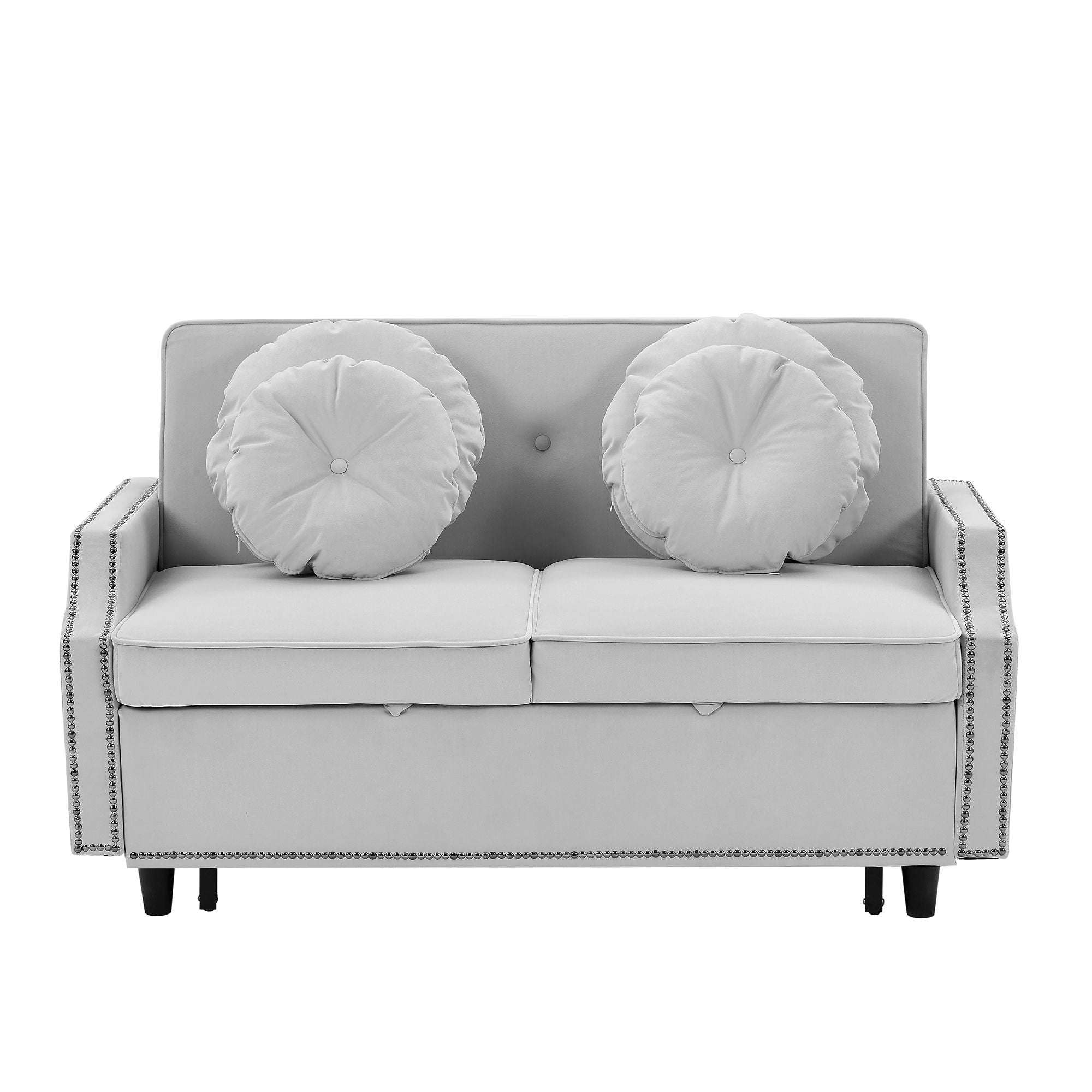 Multiple Adjustable Positions Sofa Bed Stylish Sofa Bed With A Button Tufted Backrest, Two USB Ports And Four Floral Lumbar Pillows For Living Room, Bedroom, Or Small Space