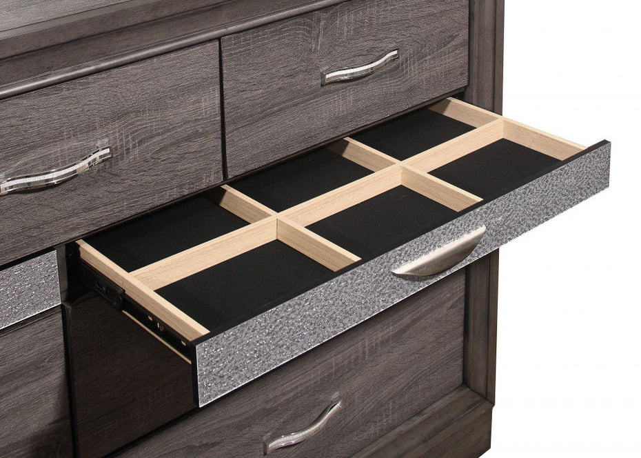 Wood Nine Drawer Double Dresser - Gray