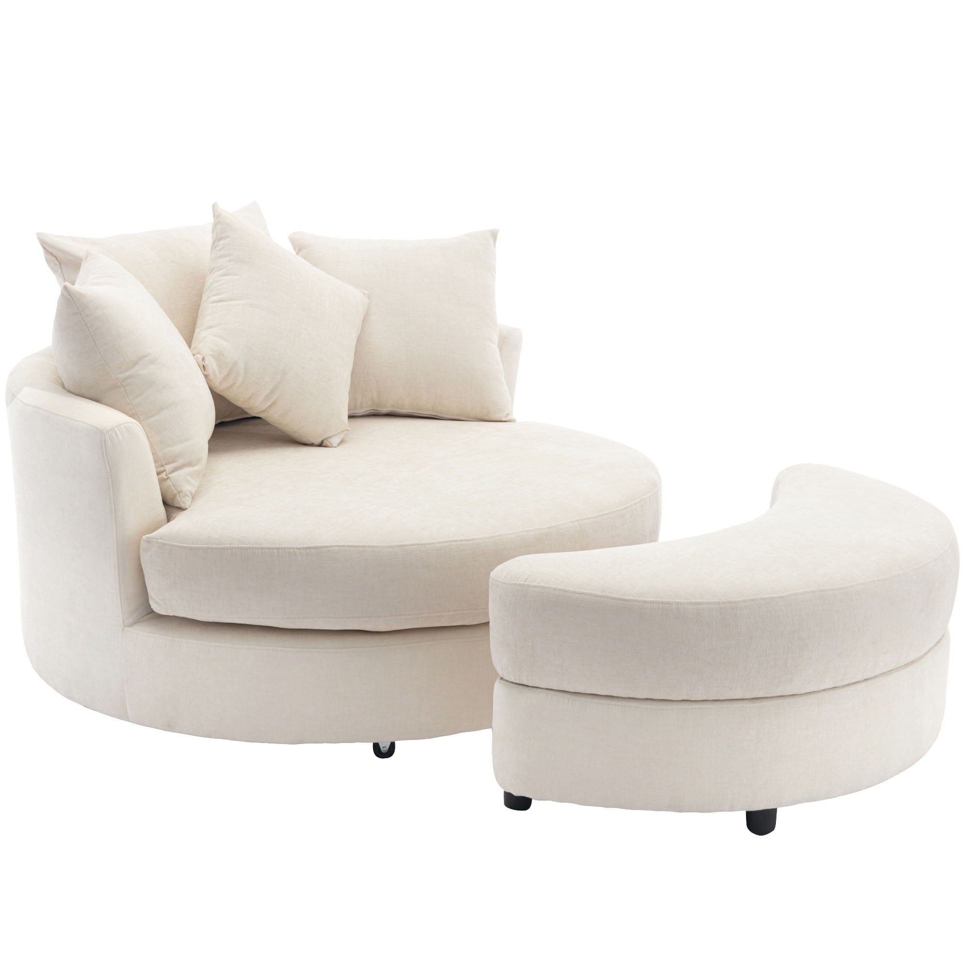 360° Swivel Accent Barrel Chair With Storage Ottoman & 4 Pillows, Modern Chenille Leisure Chair Round Accent For Living Room