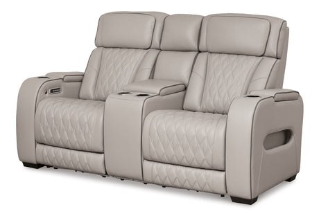 Boyington - Power Reclining Loveseat With Console/Adj Hdrst Gray by Signature Design by Ashley® | Bel Furniture
