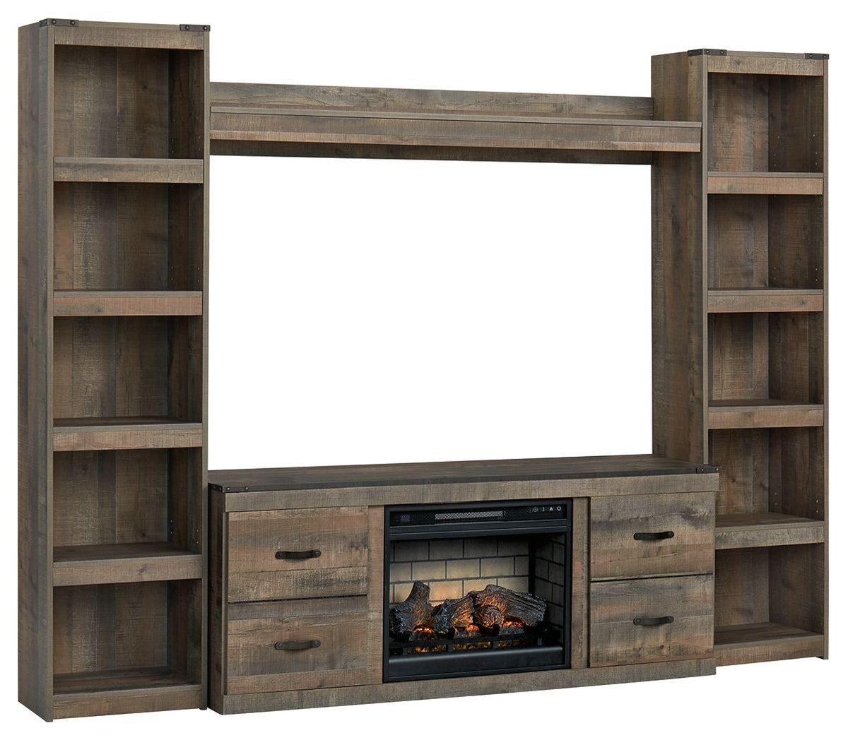 Trinell - 4-Piece Entertainment Center With 60" TV Stand Dark Brown Faux Firebrick Fireplace Insert by Signature Design by Ashley® | Bel Furniture