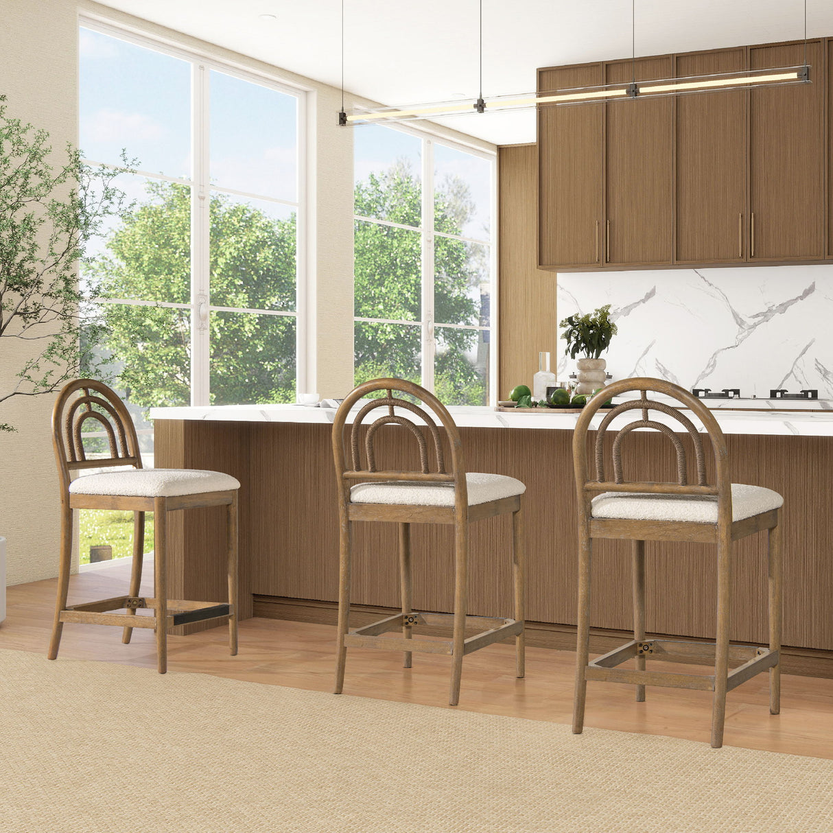 Leon - Arched Back & Upholstered Counter Stool (Set of 2) - Ivory White by Jennifer Taylor Home | Bel Furniture