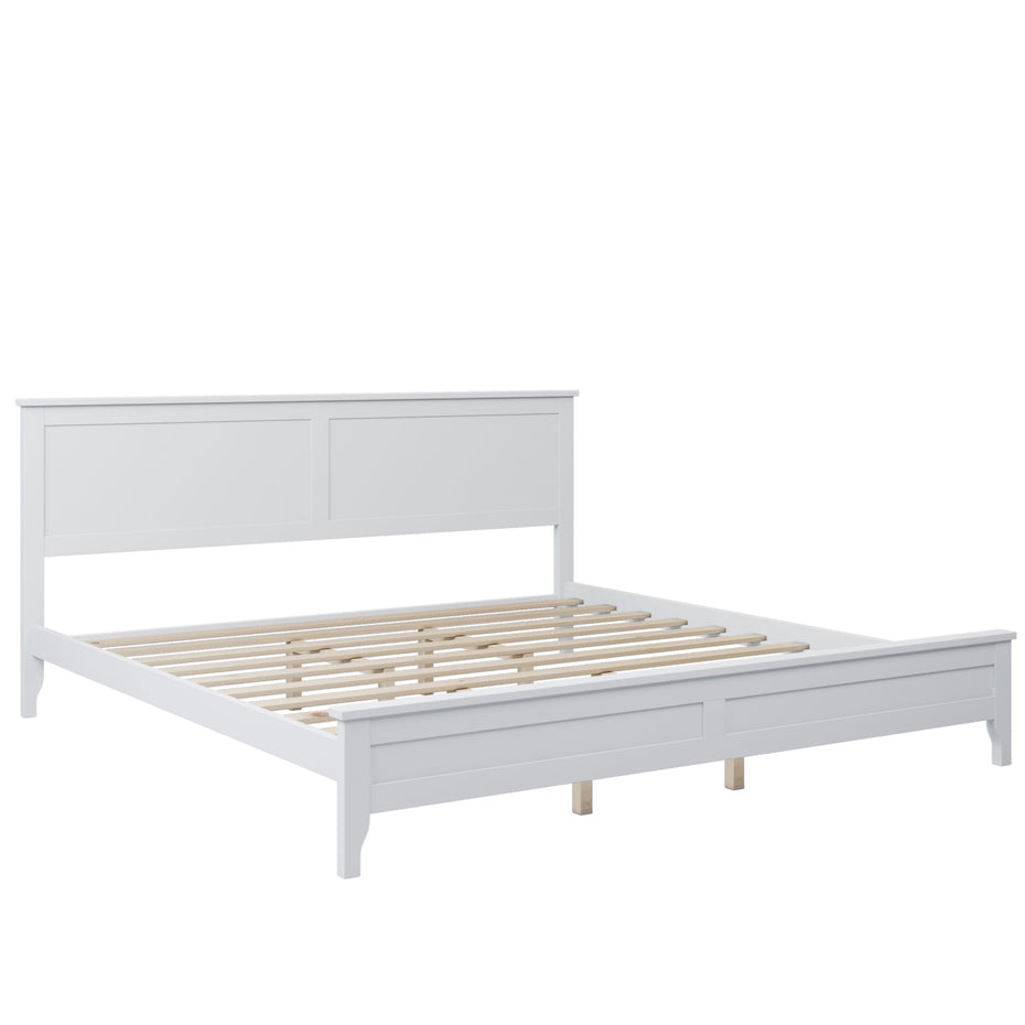 King Platform Bed Modern Solid Wood - White