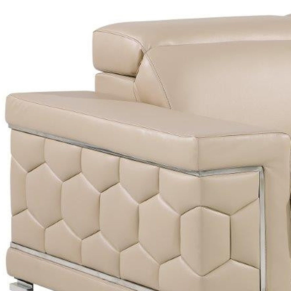 Genuine Leather Love Seat - Silver / Beige