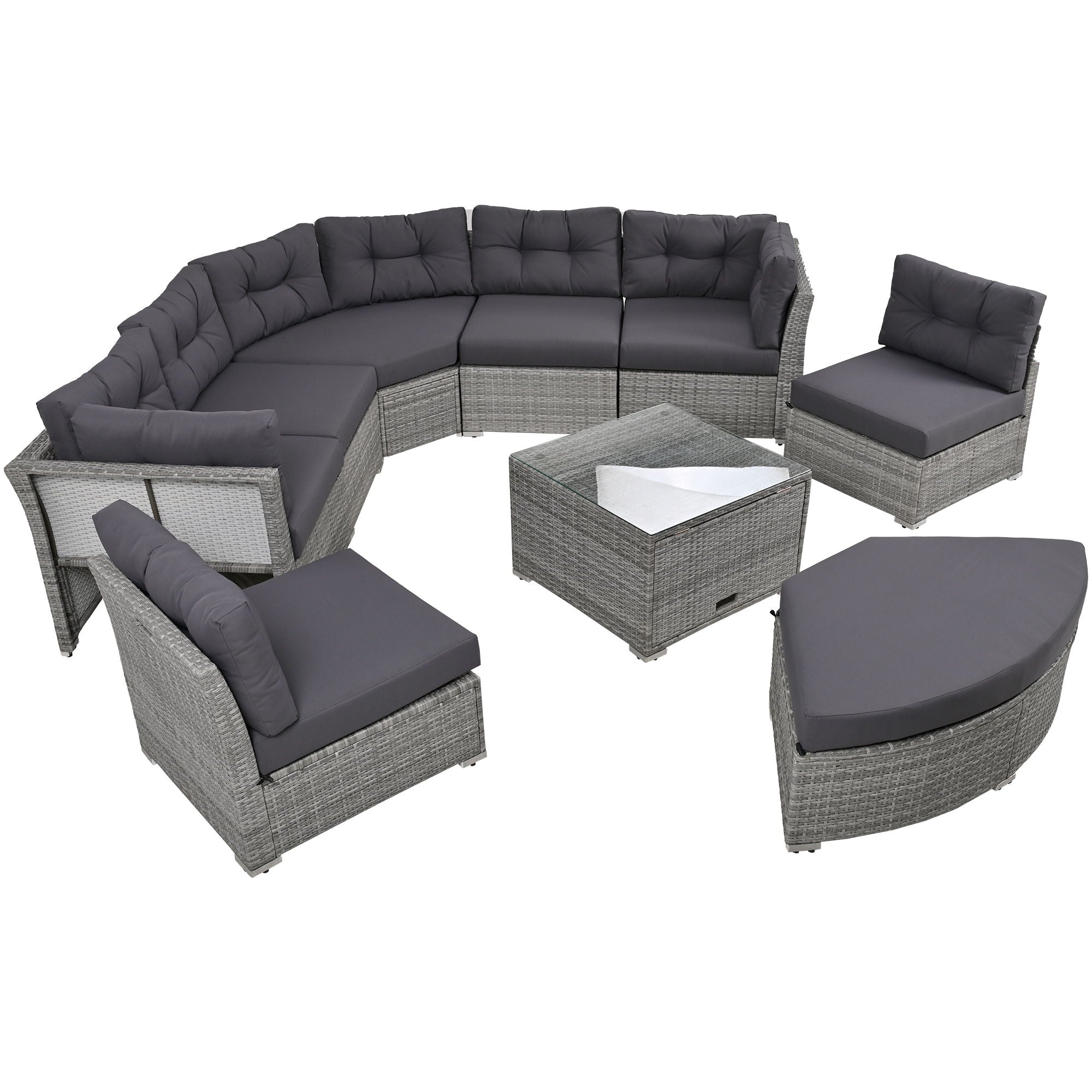 Patio Furniture Set Outdoor Furniture Daybed Rattan Sectional Furniture Set Patio Seating Group With Cushions And Center Table For Patio, Lawn, Backyard, Pool - Gray