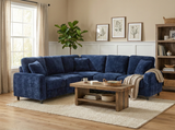 Blue Modern 3 Room Furniture Package with Tufted Queen Bed, Dining Set & Sectional Sofa