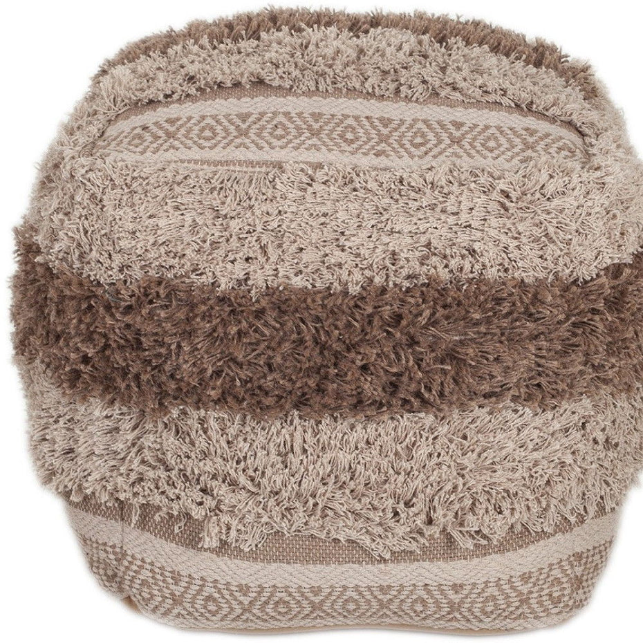 Boho Shaggy Textured Pouf - Khaki