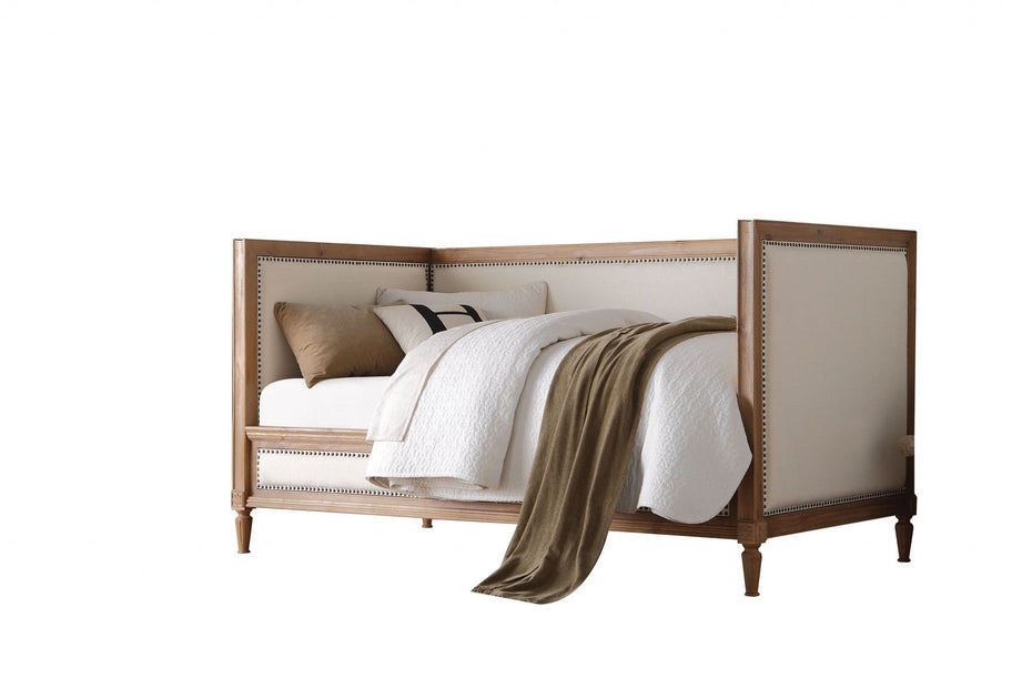 Nail Head Trim Twin Daybed - Oak / Linen