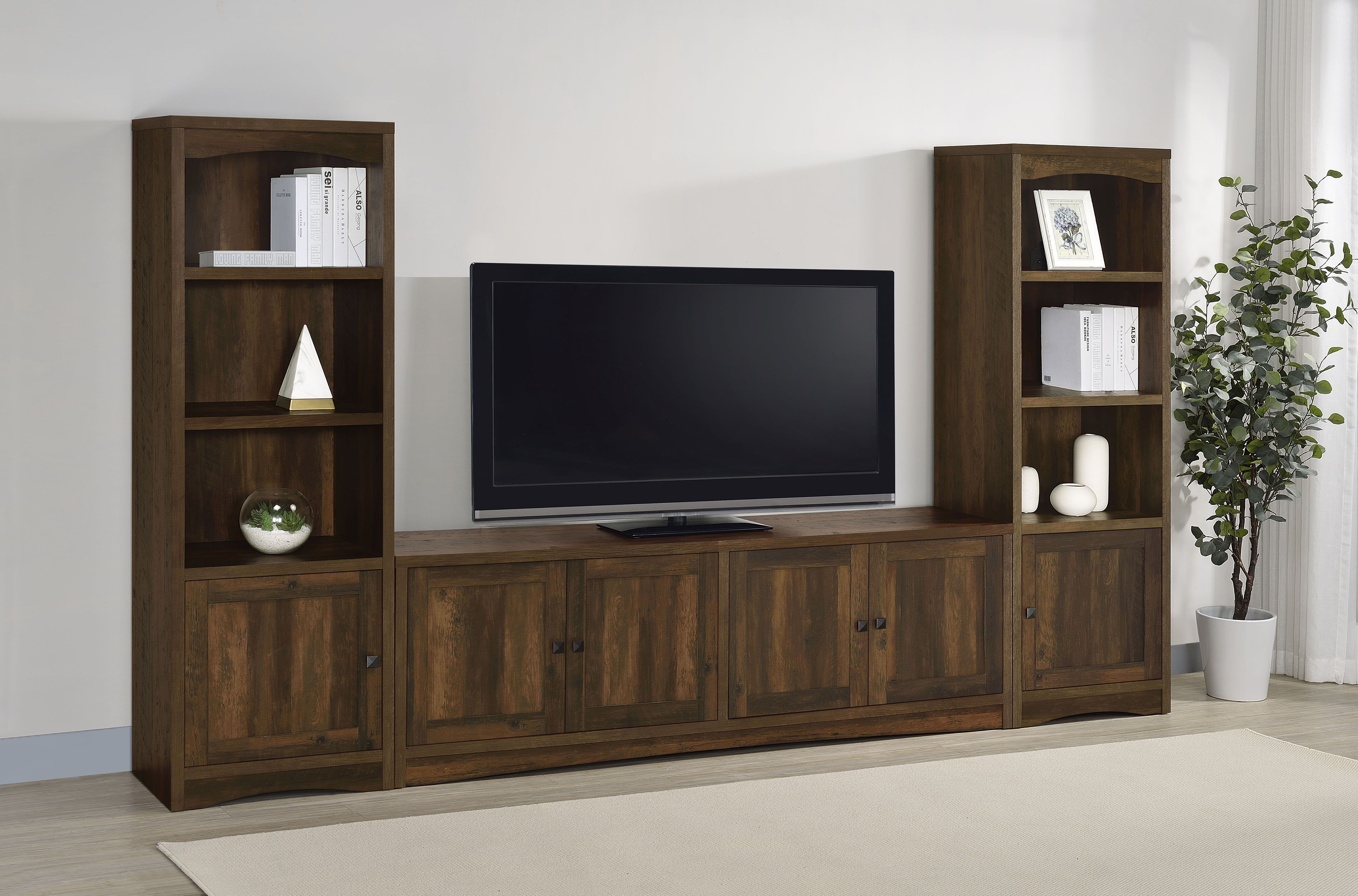 Laughlin - 4 Door Engineered Wood TV Stand - Dark Pine