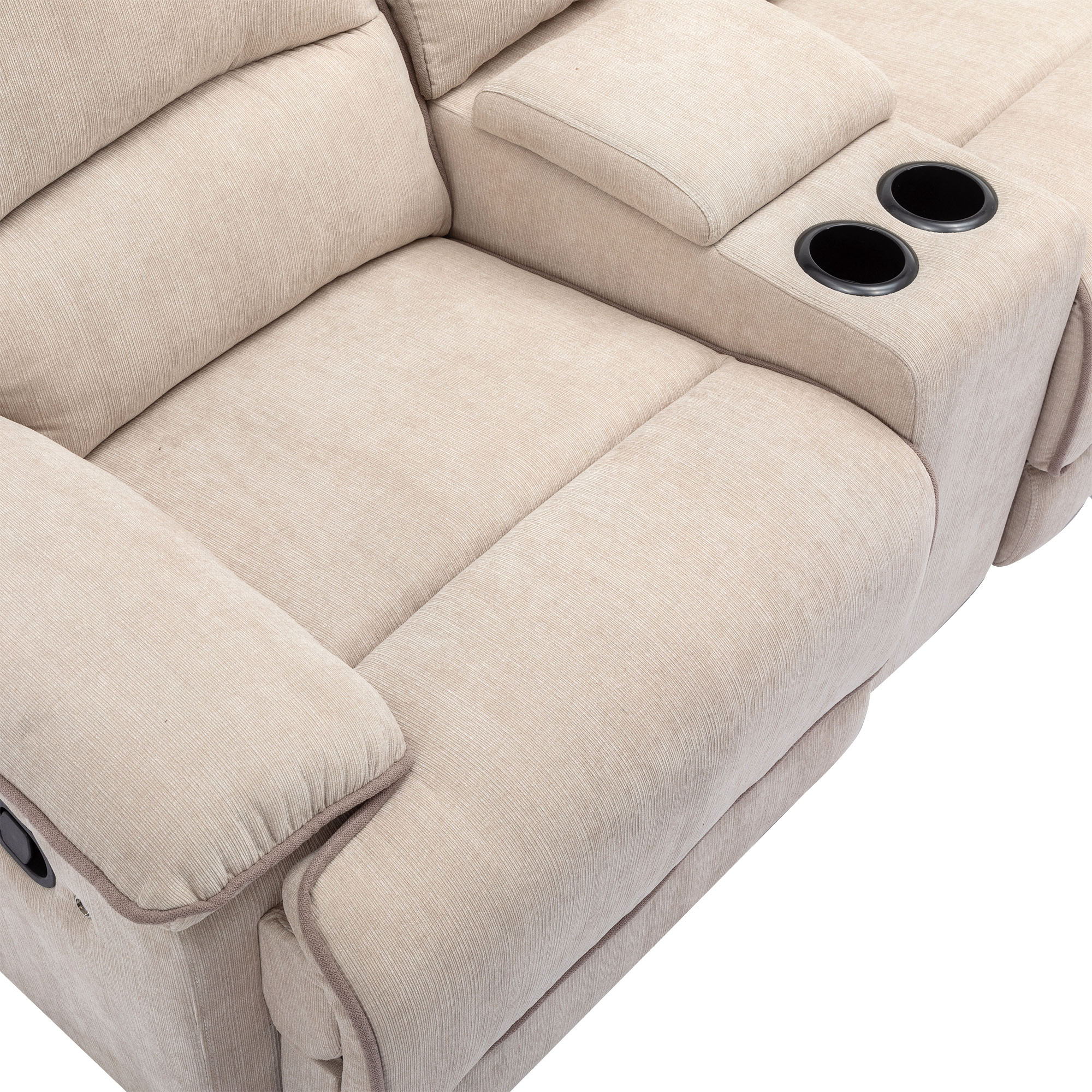 Modern Manual Reclining Living Room Furniture Set With USB Ports, Hidden Storage, Led Light Strip And 2 Cup Holders - Cream