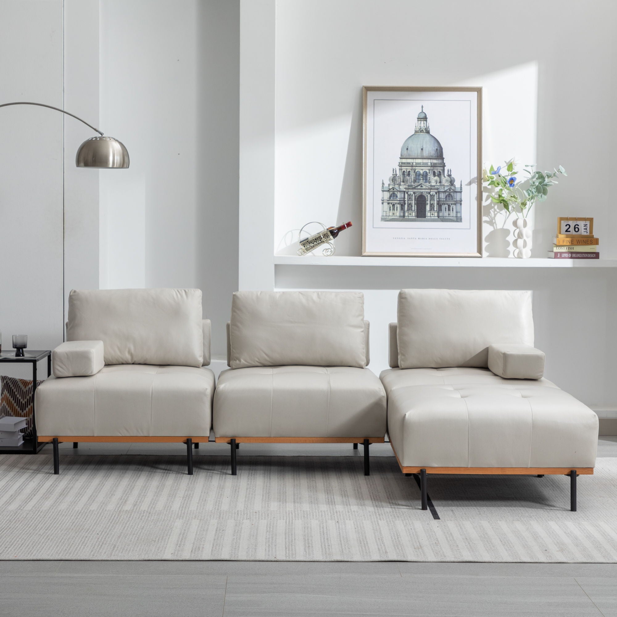 L-Shape Sectional Sofa 3 Seater Couches With A Removable Ottoman, Comfortable For Living Room