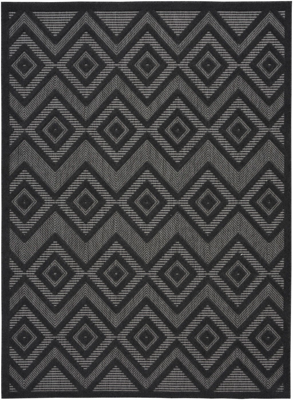 5' X 7' Argyle Indoor / Outdoor Area Rug - Charcoal Black