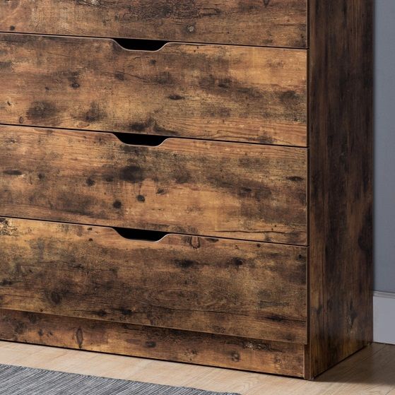 Functional 5 Drawer Chest - Distressed Brown