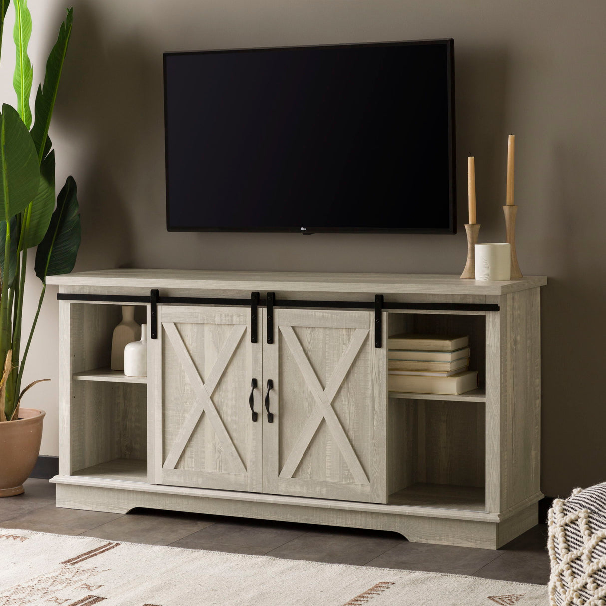 Farmhouse Sliding X Barn Door TV Stand by Walker Edison | Bel Furniture