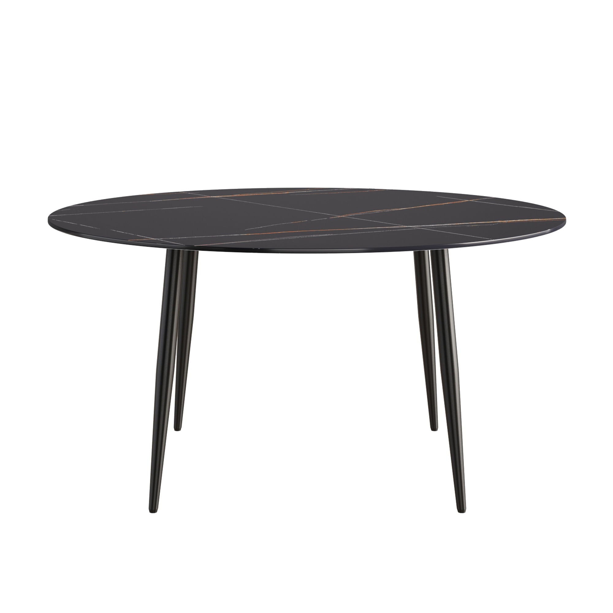 Modern Man-Made Stone Round Metal Dining Table-Position For 6 People - Black