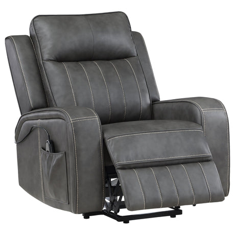Raelynn - Upholstered Track Arm Recliner Dark Gray Power Reclining by Coaster Fine Furniture | Bel Furniture