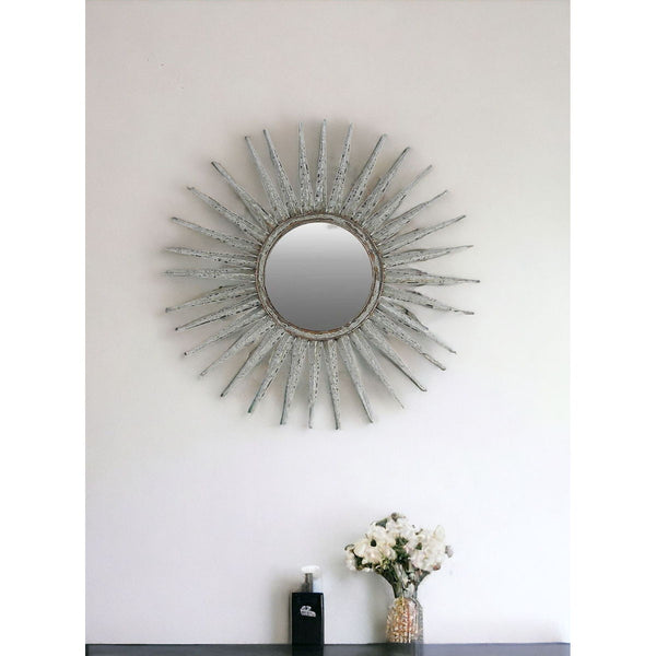 30" Antiqued Sunburst Wall Mounted Accent Mirror - Silver Gray