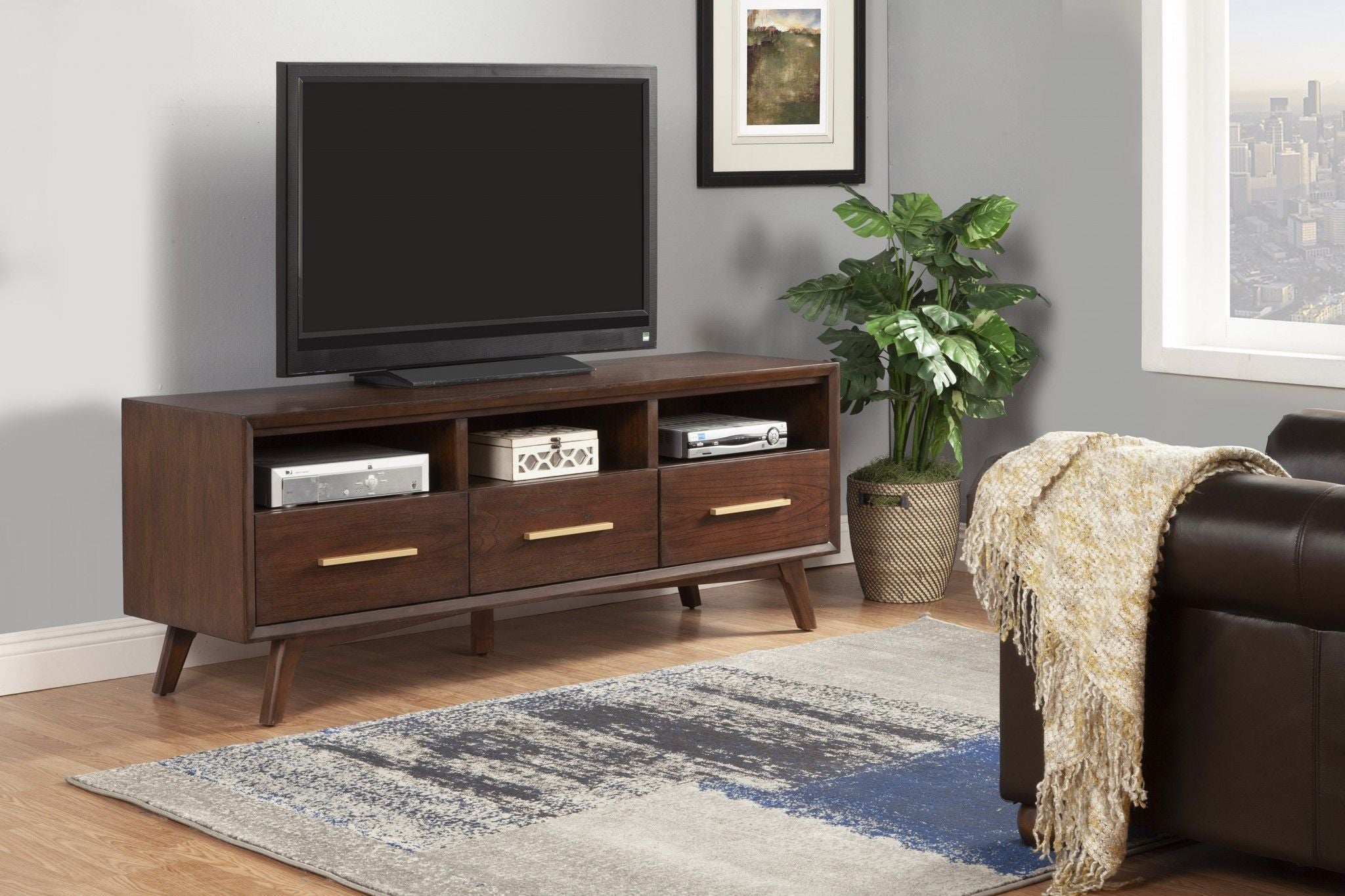 Mahogany Solids & Veneer Open Shelving TV Stand - Brown