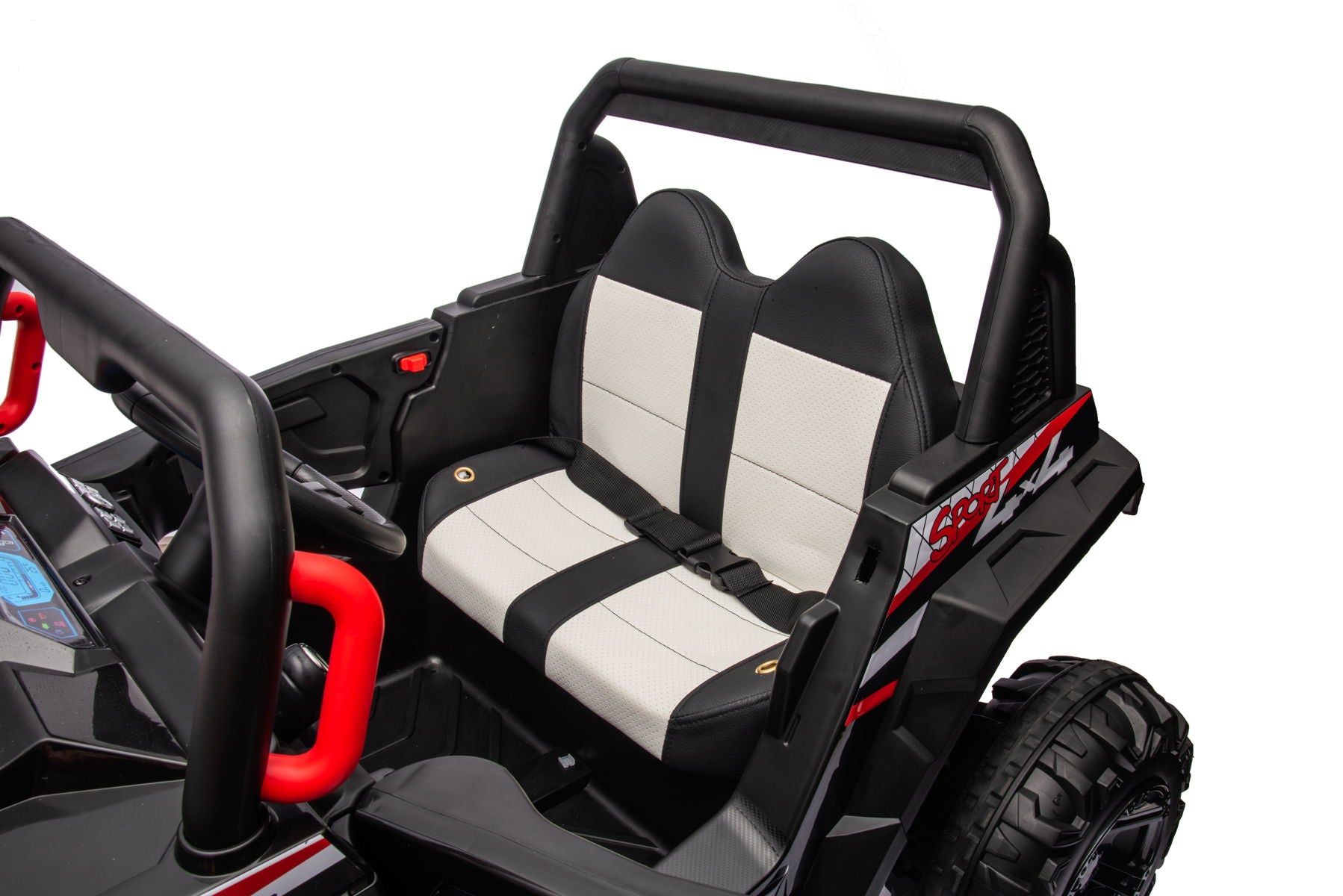 12V7A*1 30W*4 Four-Wheel Drive Leather Seat One Button Start, Forward And Backward, High And Low Speed, Music, Front Light, Power Display, Two Doors Can Open, 2.4G R / C, Seat Belt Four Wheel Absorber