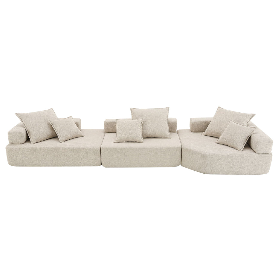 151.5" Oversized Modular Sectional Sofa, Luxury Boucle Floor Couch Set, Convertible Sleeper Couch, Spacious Foam-Filled Sofa Bed For Living Room, 3 Piece Free Combination - Beige