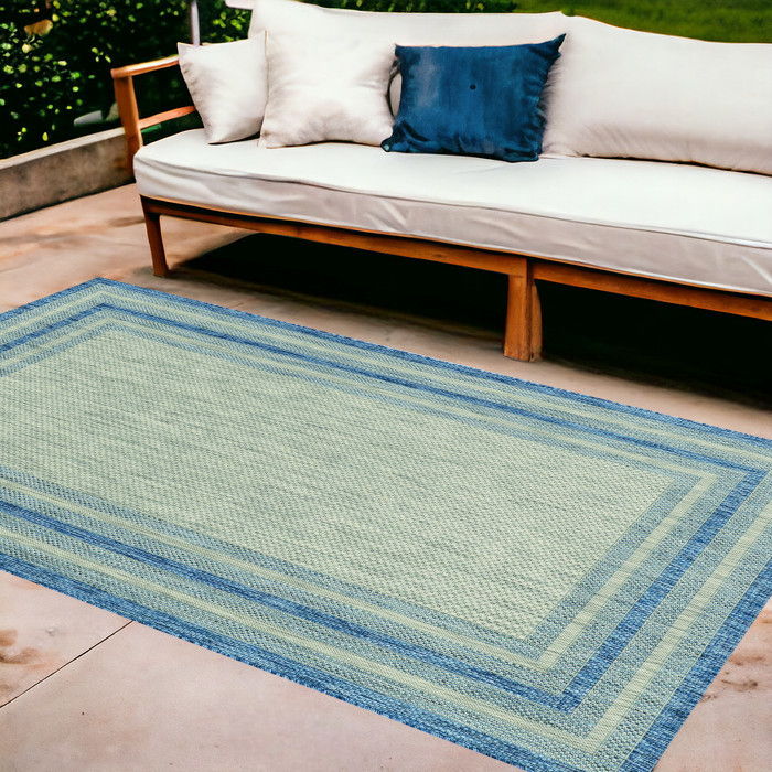 8' X 11' Machine Woven UV Treated Bordered Indoor / Outdoor Area Rug - Gray Denim