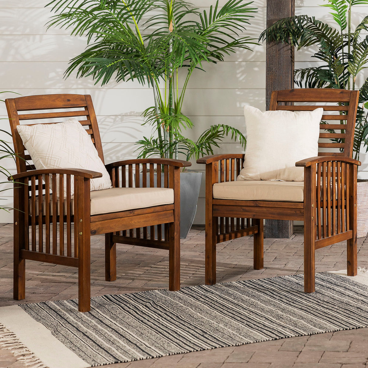 Modern 2 Piece Slat Back Patio Chairs With Cushions by Walker Edison | Bel Furniture