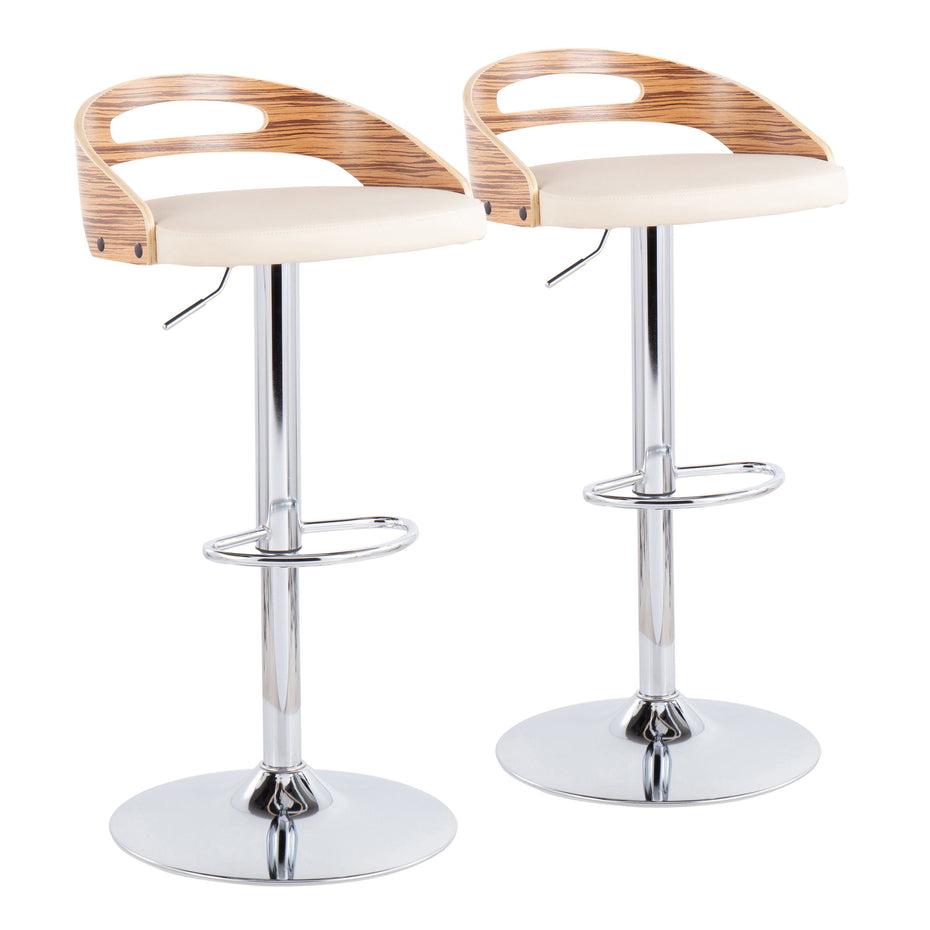 Cassis - Mid-Century Modern Adjustable Barstool With Swivel (Set of 2) - Chrome / Zebra / Cream