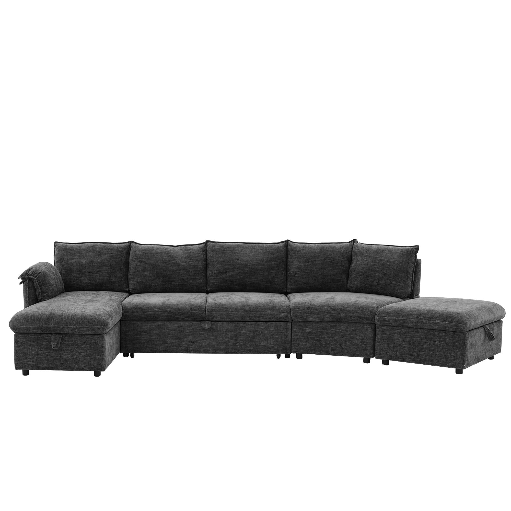 L-Shaped Sofa Sectional Sofa Couch Pull-Out Sofa Bed With A Movable Storage Ottoman, A Storage Chaise Lounge And Two USB Ports For Living Room