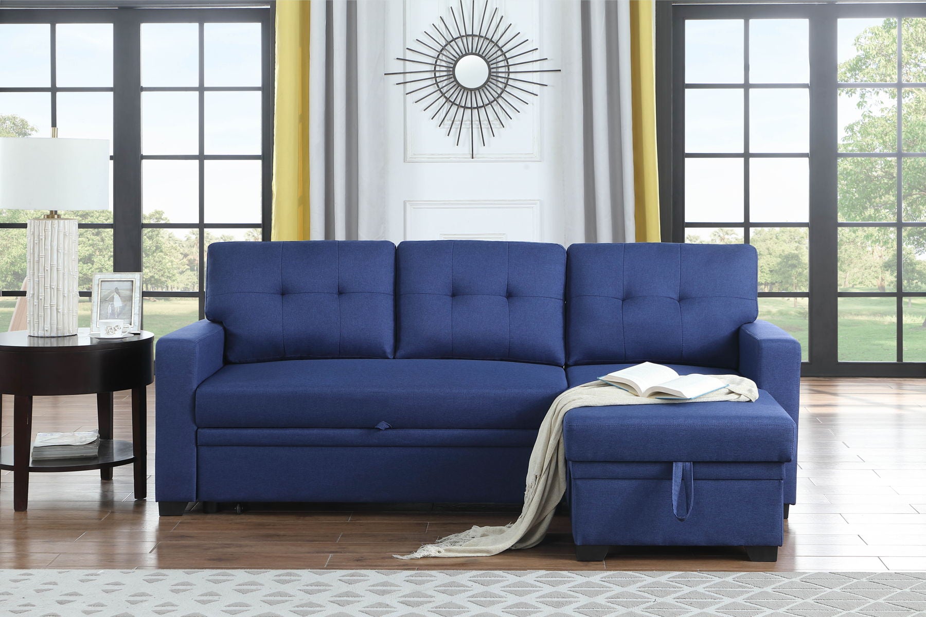 Upholstered Pull Out Sectional Sofa With Chaise