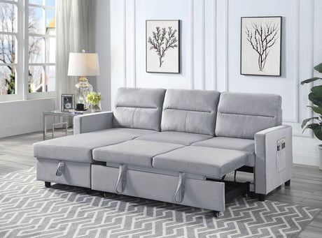 Ruby - Velvet Reversible Sleeper Sectional Sofa With Storage Chaise And Side Pocket - Light Gray by Lilola Home | Bel Furniture