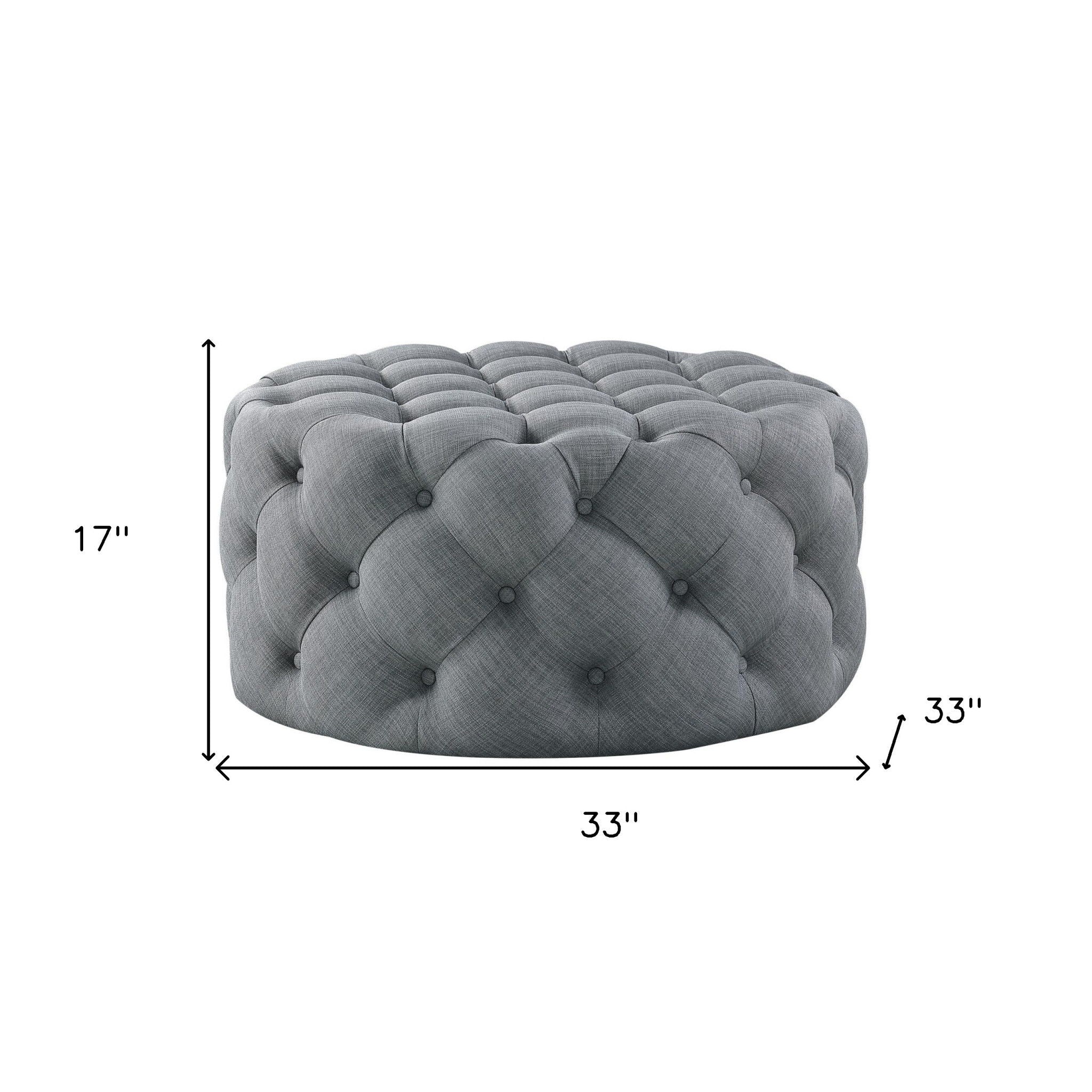 Linen Rolling Tufted Round Cocktail Ottoman - Light Gray