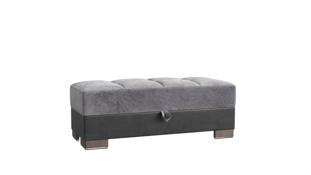 Microfiber Tufted Storage Ottoman - Gray / Black