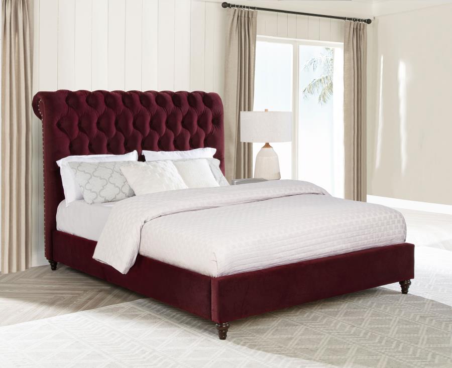 Devon 57-inch Upholstered Panel Bed Wine Red