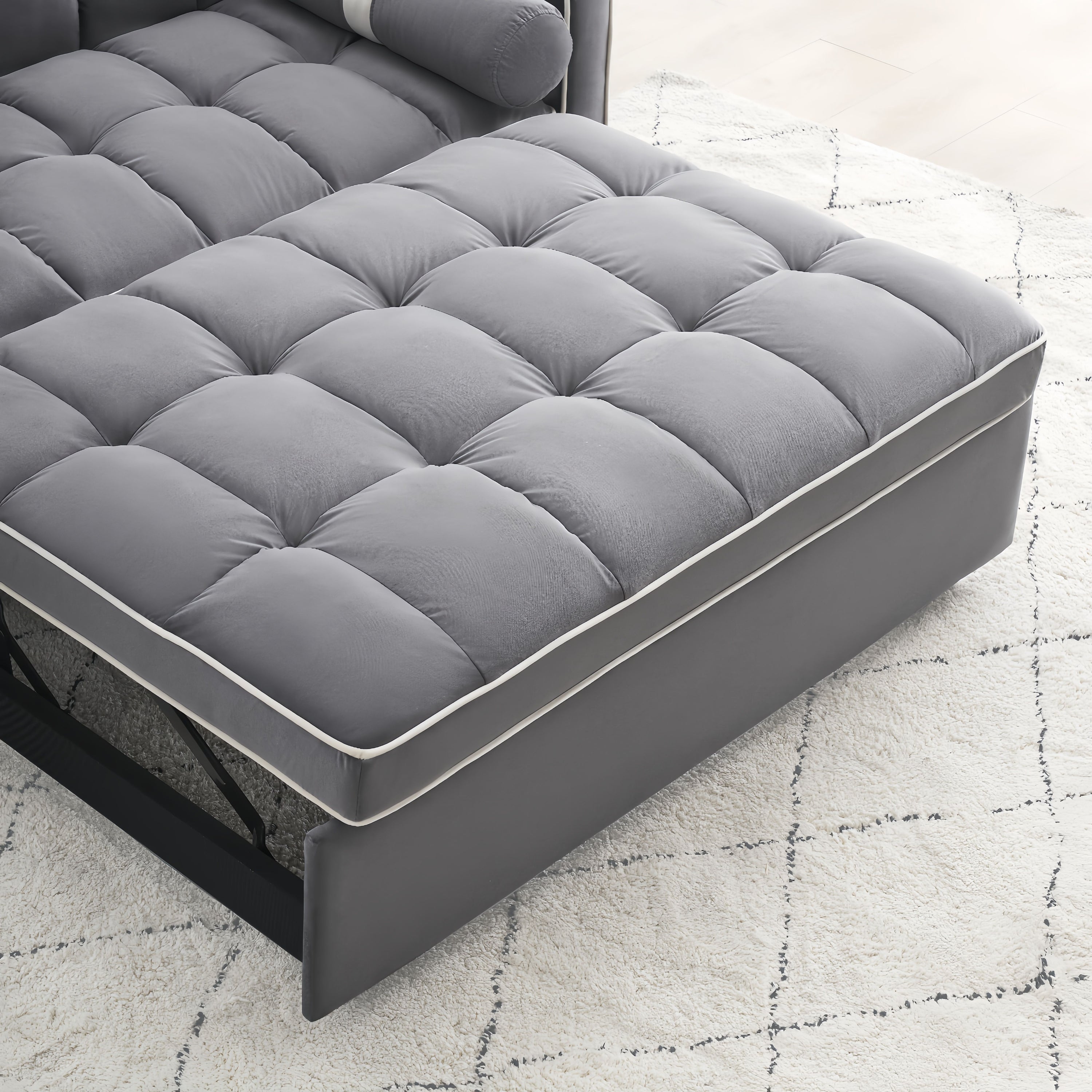 Modern Convertible Sleeper Sofa Couch With Pull Out Bed With Pillows & Side Pockets For Small Space, Living Room