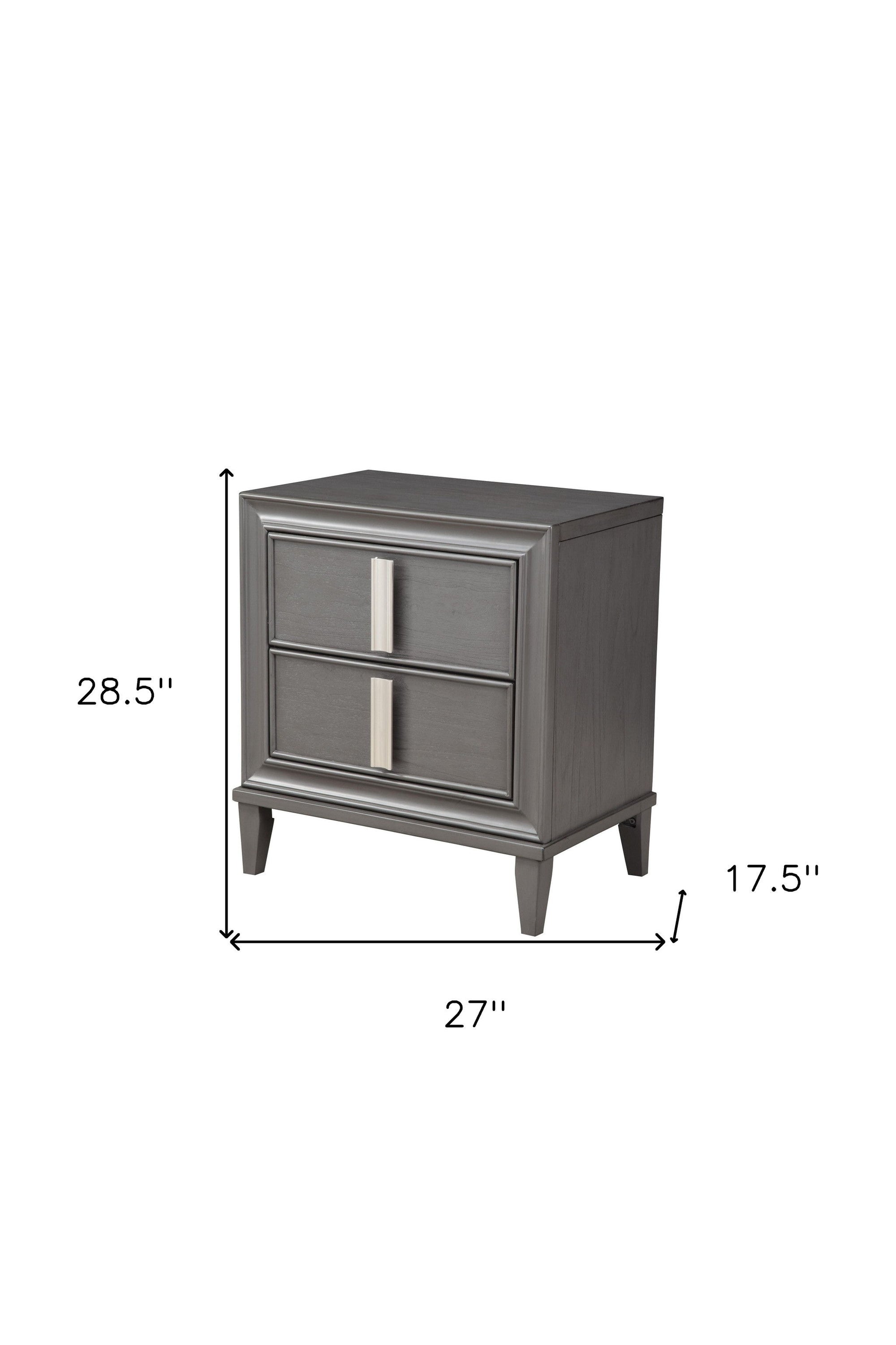 Two Drawer Contemporary Wood Nightstand - Dark Gray