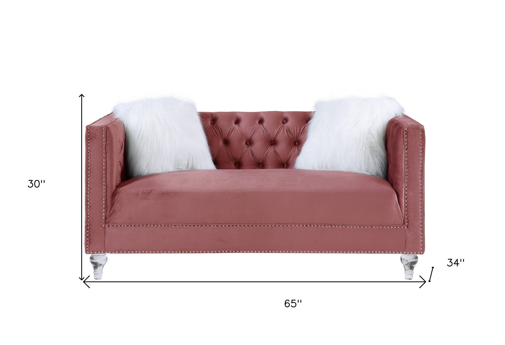 Velvet Love Seat And Toss Pillows - Pink / Silver