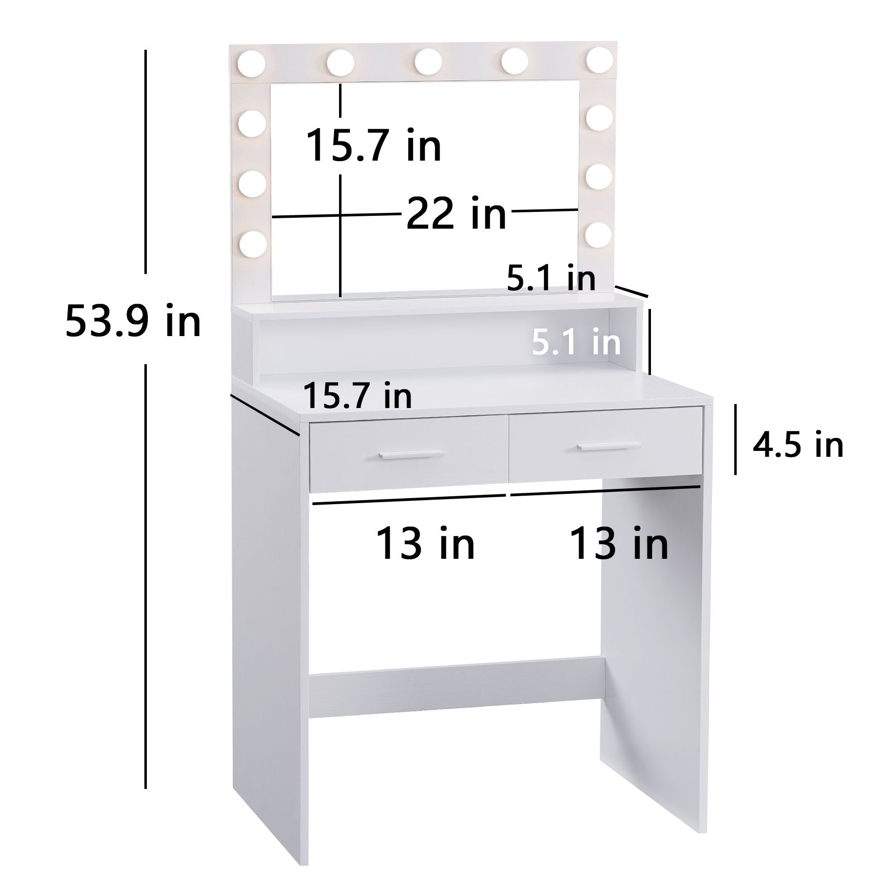 Vanity Desk With Mirror And Lights, Dressing Table With Large Drawer, 2 Level Storage Dresser & 3 Lighting Modes Adjustable Brightness, Suitable For Bedroom