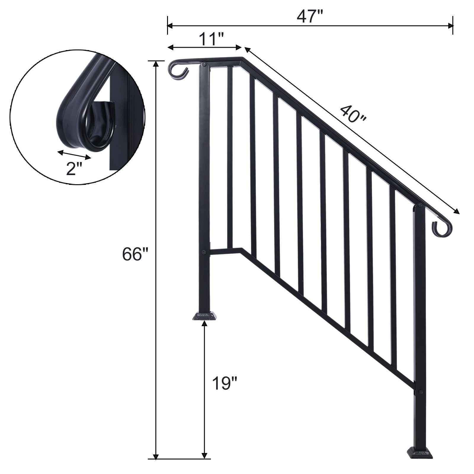 Handrails For Outdoor Steps, Fit 2 Or 3 Steps Outdoor Stair Railing, Wrought Iron Handrail, Flexible Porch Railing, Transitional Handrails For Concrete Steps Or Wooden Stairs