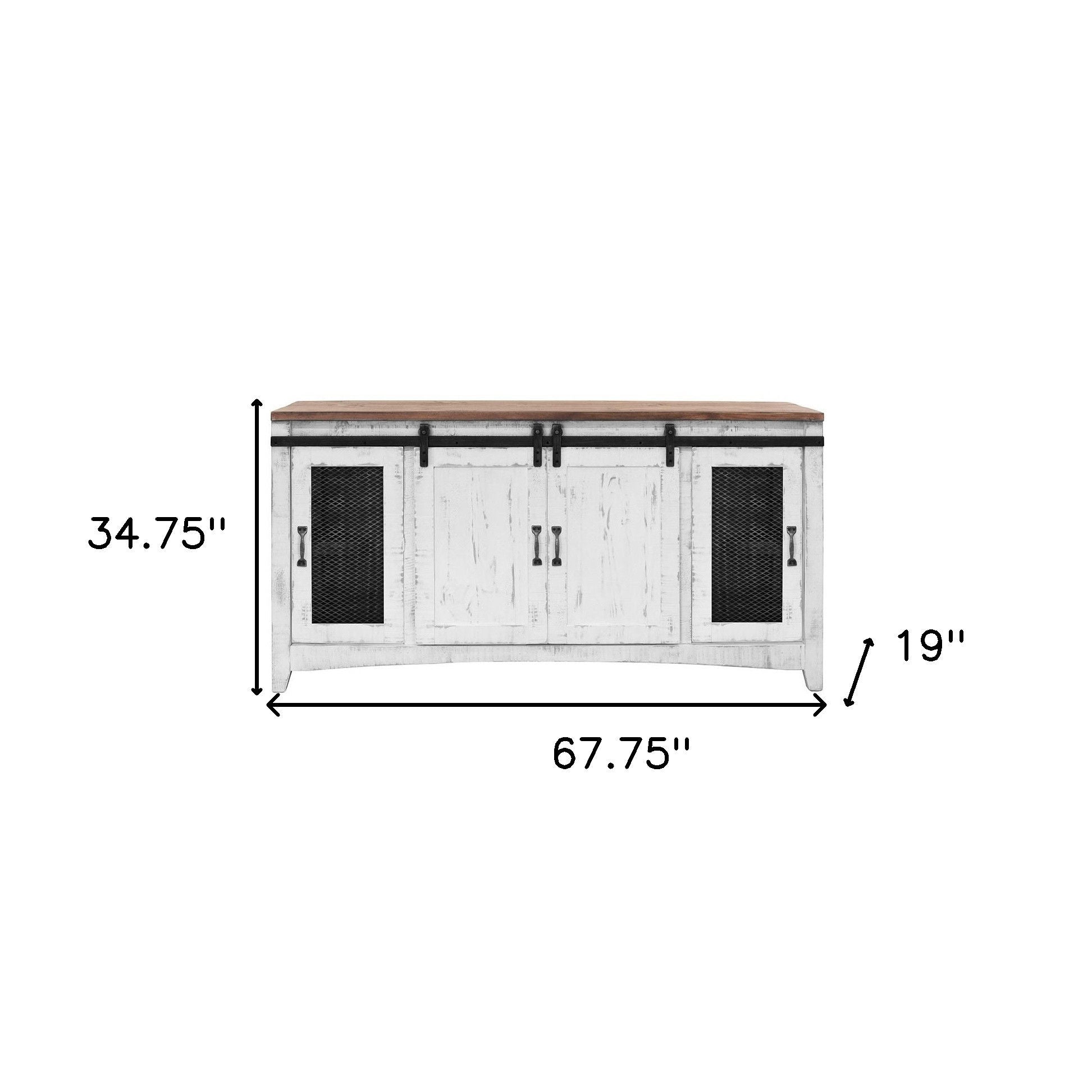 Solid Cabinet Enclosed Storage Distressed TV Stand - White