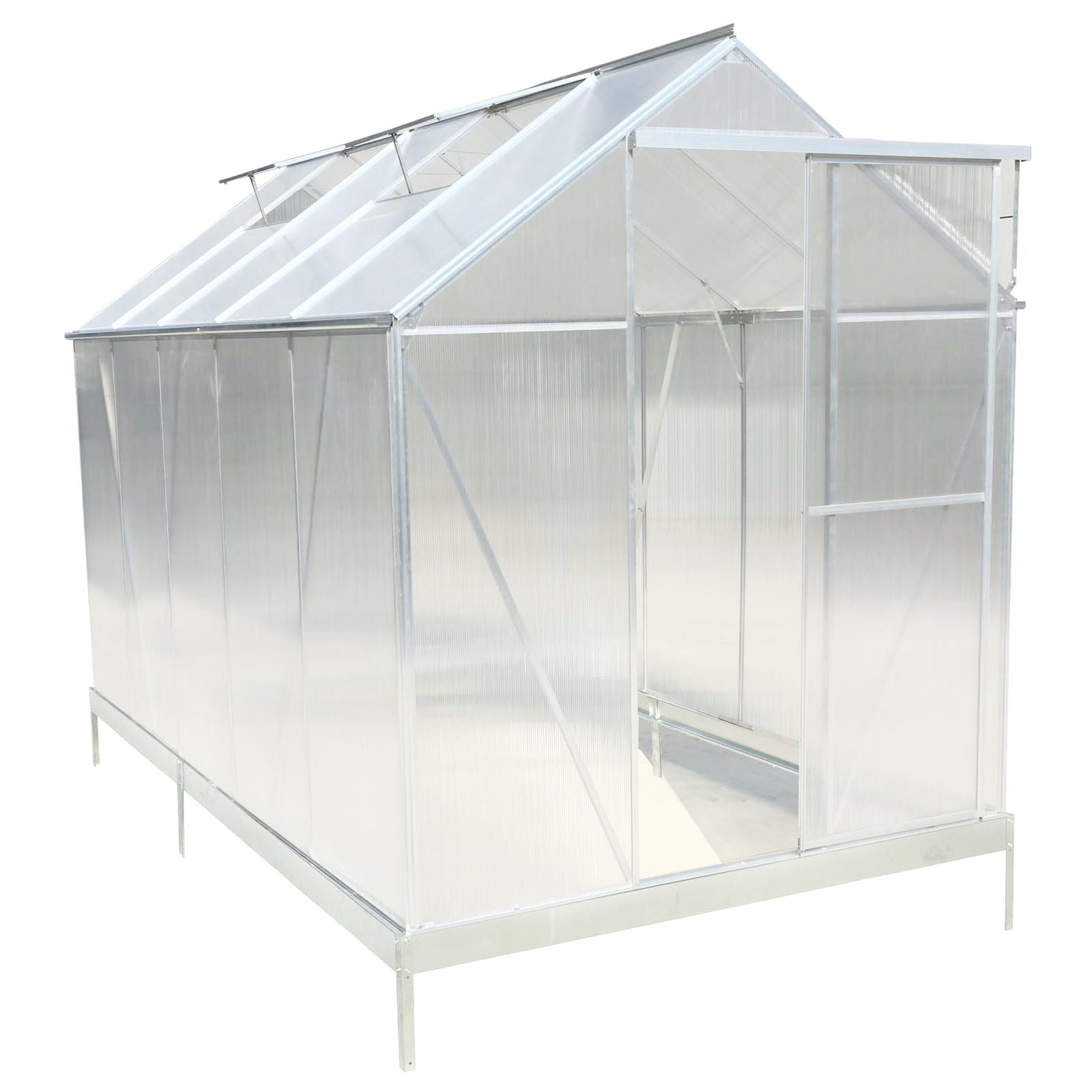 Polycarbonate Greenhouse, Heavy Duty Outdoor Aluminum Walk-In Green House Kit With Rain Gutter, Vent And Door For Backyard Garden