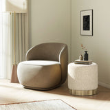 Hampton - Round Upholstered Ottoman With Scalloped Base - Speckled Egg Beige by Jennifer Taylor Home | Bel Furniture