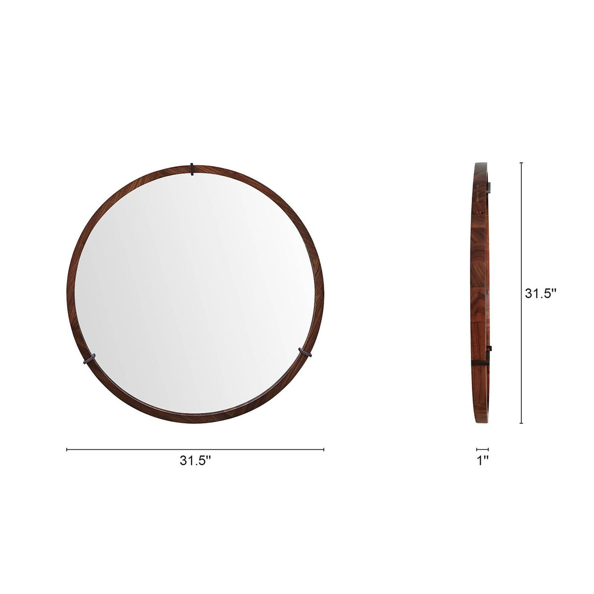 Hausen - Mid-Century Modern Round Accent Wall Mirror - Brown Walnut by Jennifer Taylor Home | Bel Furniture