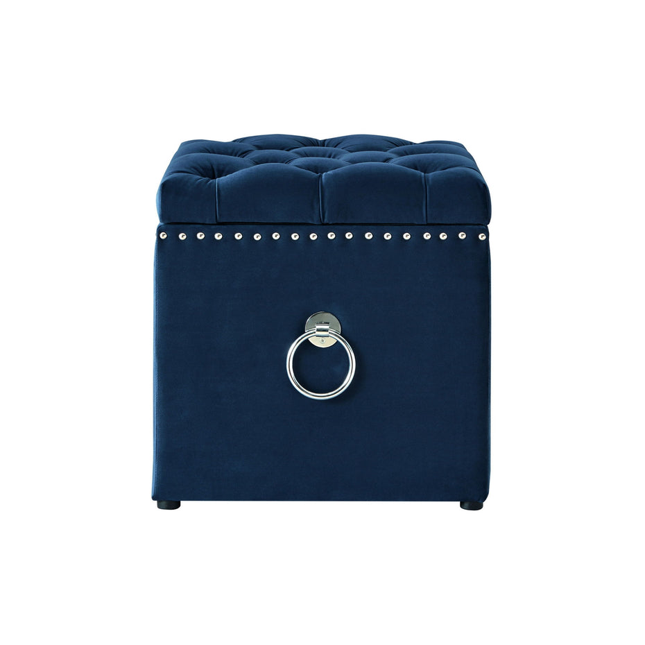 Velvet Tufted Storage - Navy Blue / Black