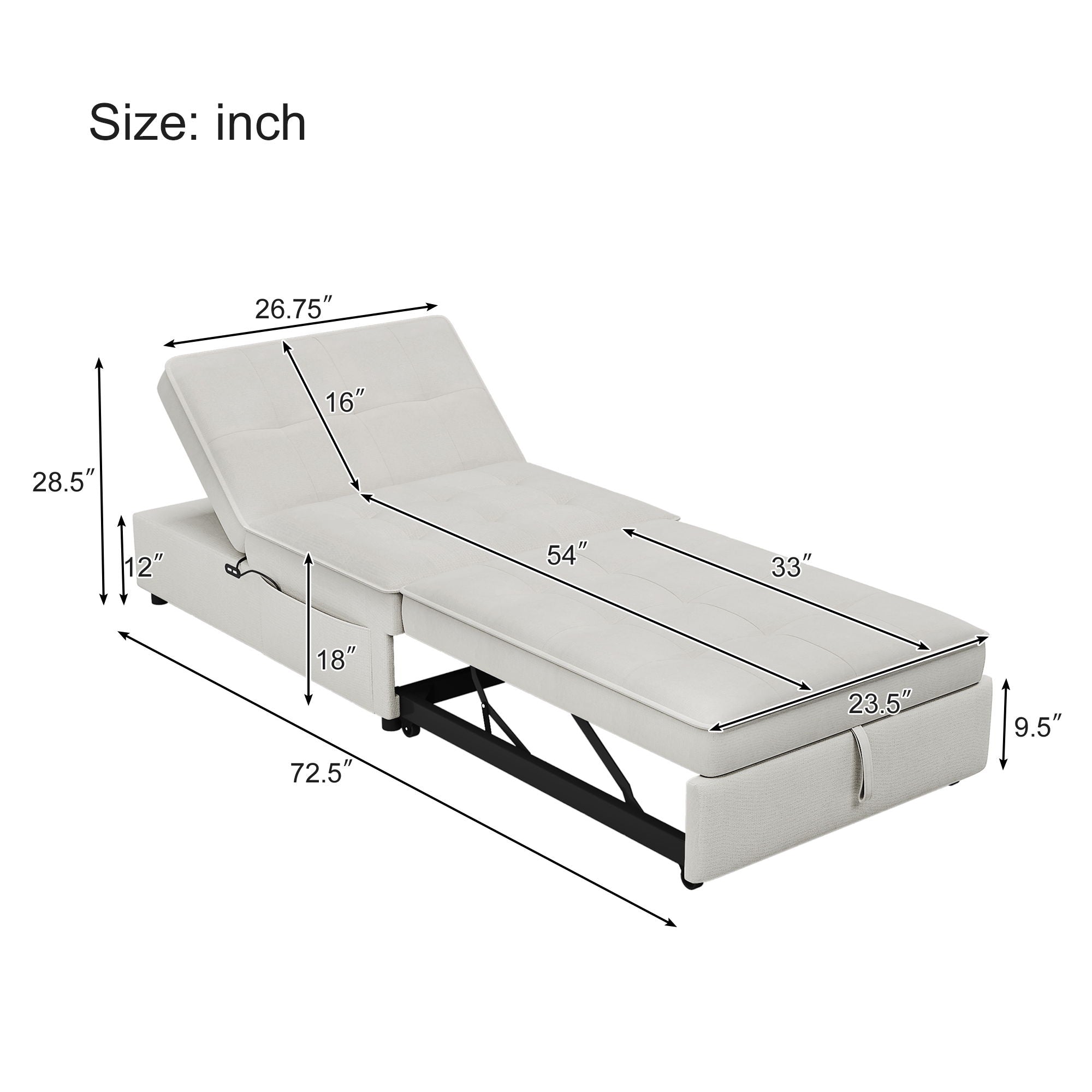 4 In 1 Sofa Bed, Chair Bed, Multi-Function Folding Ottoman Bed With Storage Pocket And USB Port For Small Room Apartment, Living Room, Bedroom, Hallway