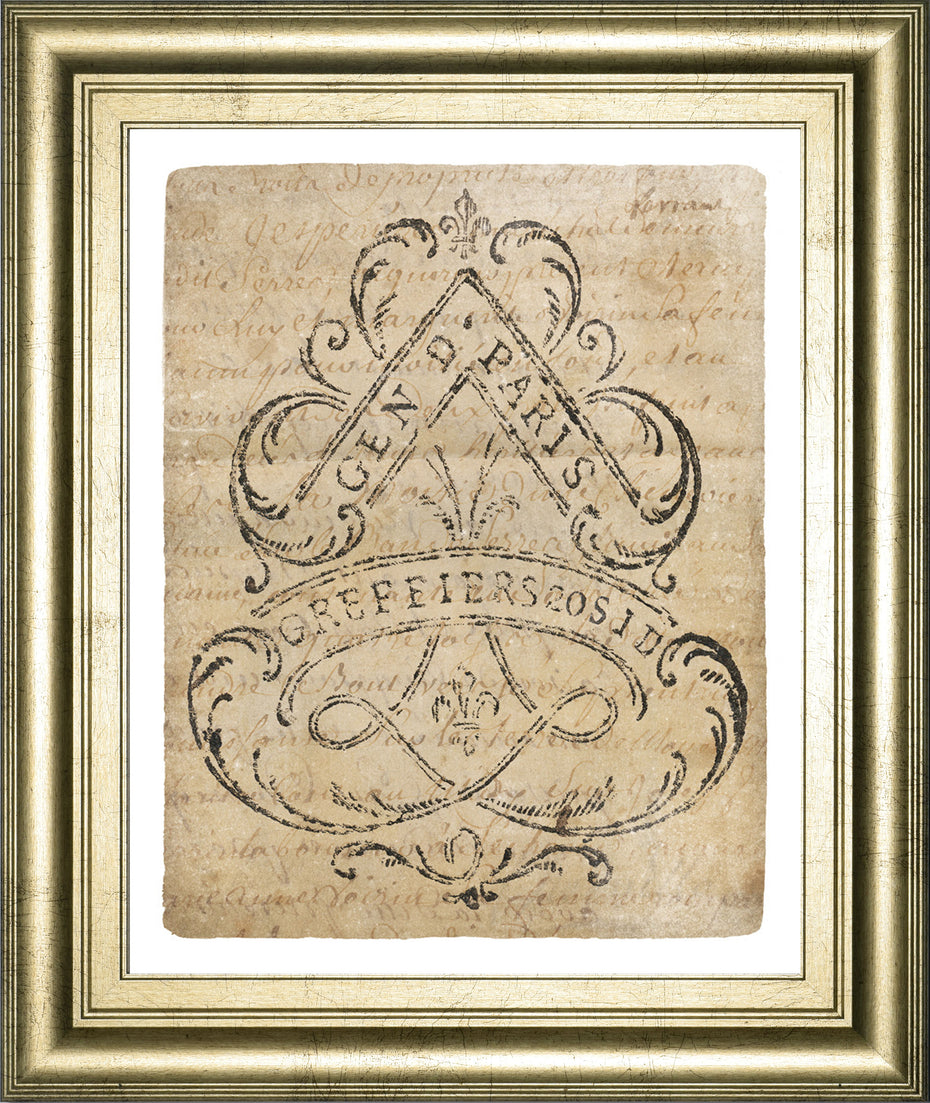 Letter Crest I Vintage V2 By Wild Apple Portfolio - Framed Print Wall Art - Pearl Silver