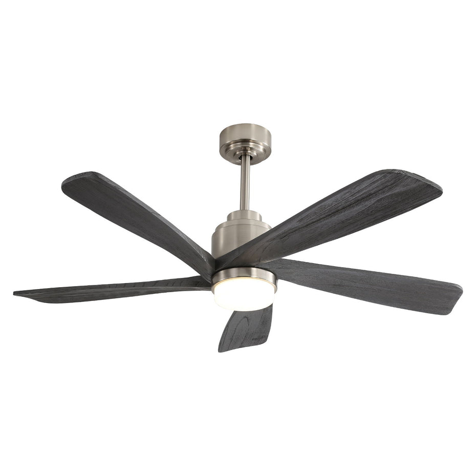 Modern Ceiling Fan With Dimmable LED Light 5 Solid Wood Blades Remote Control Reversible Dc Motor With Smart App Control - Nickel