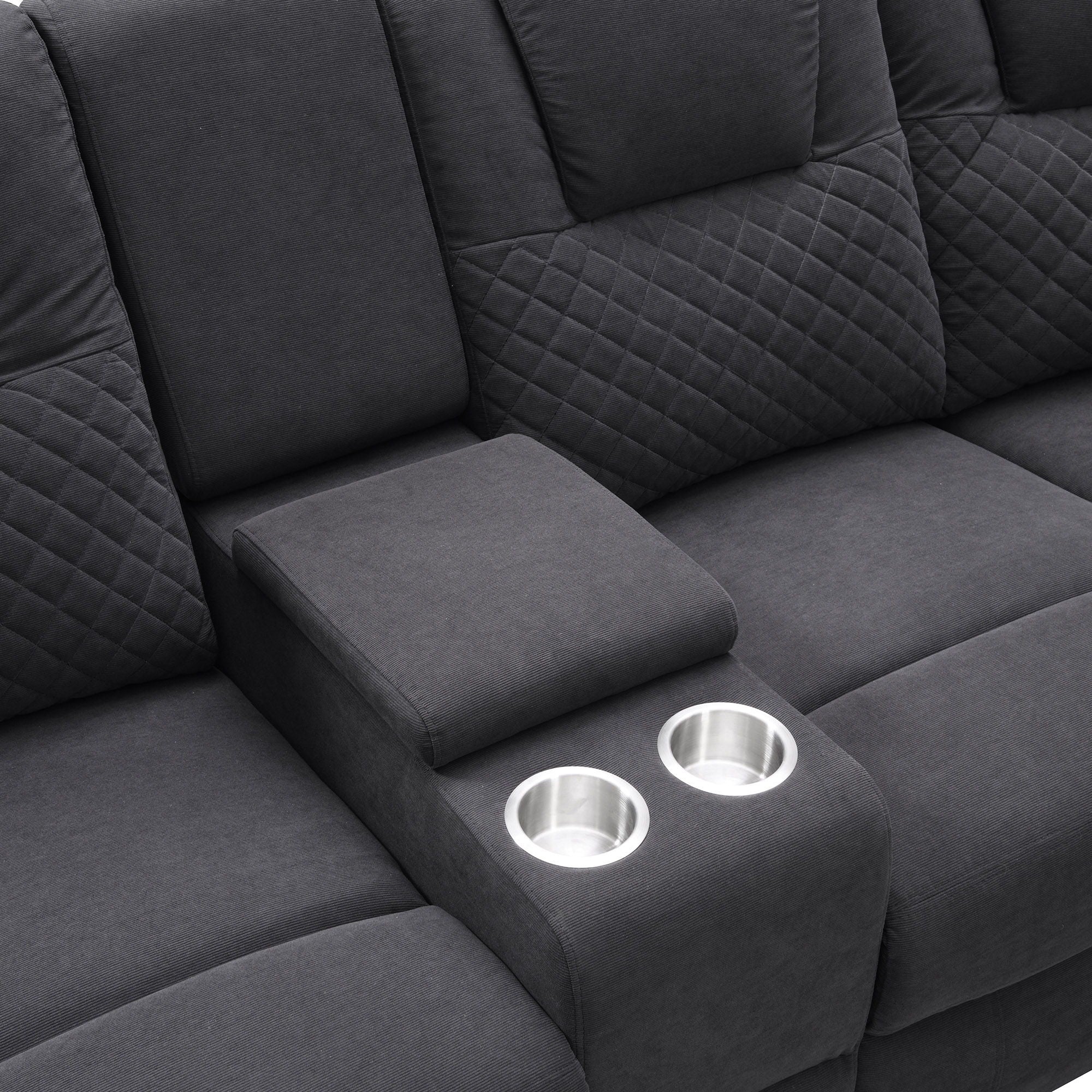 Home Theater Seating Modern Manual Recliner Sofa Chairs With Storage Box And Two Cup Holders For Living Room - Black Gray