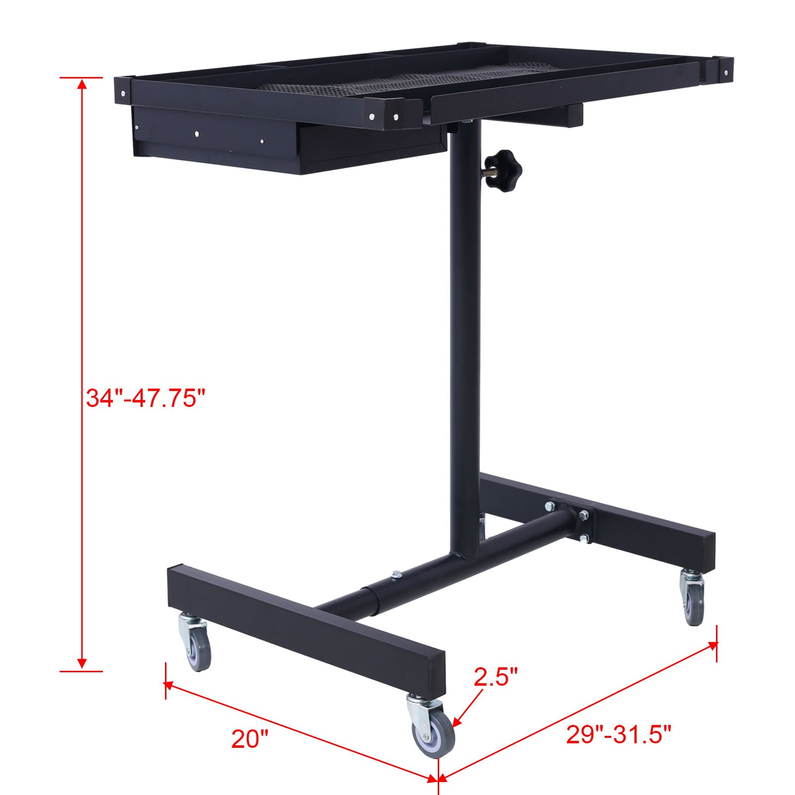 Adjustable Tear Down Work Table With Drawer For Garages, Repair Shops, And Diy, Portable, (4) 2.5" Swivel Casters, 220 Pound Capacity, Rubber Corners, Heavy Duty Steel