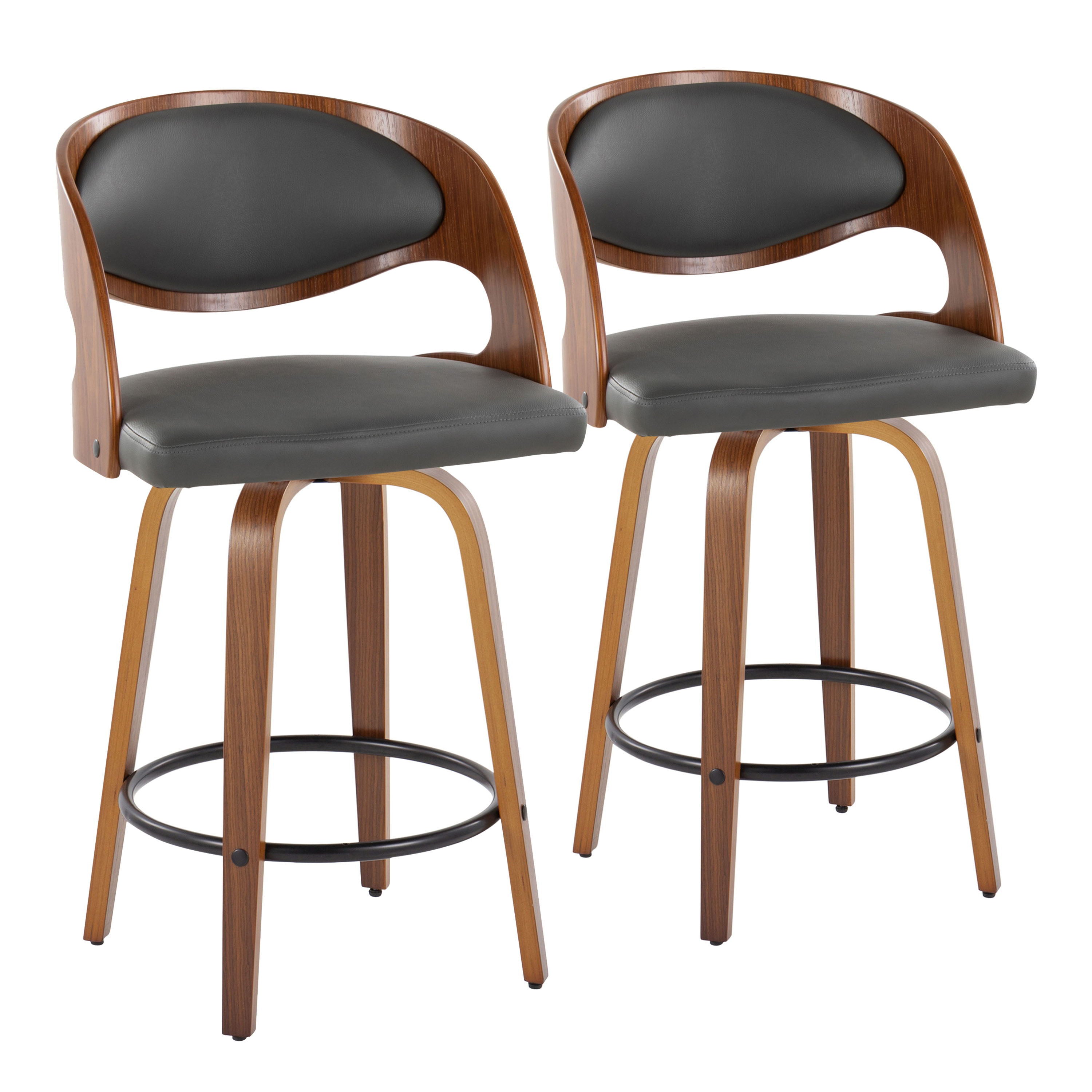 Pino - Mid Century Modern Fixed Height Barstool With Swivel With Round Footrest (Set of 2)