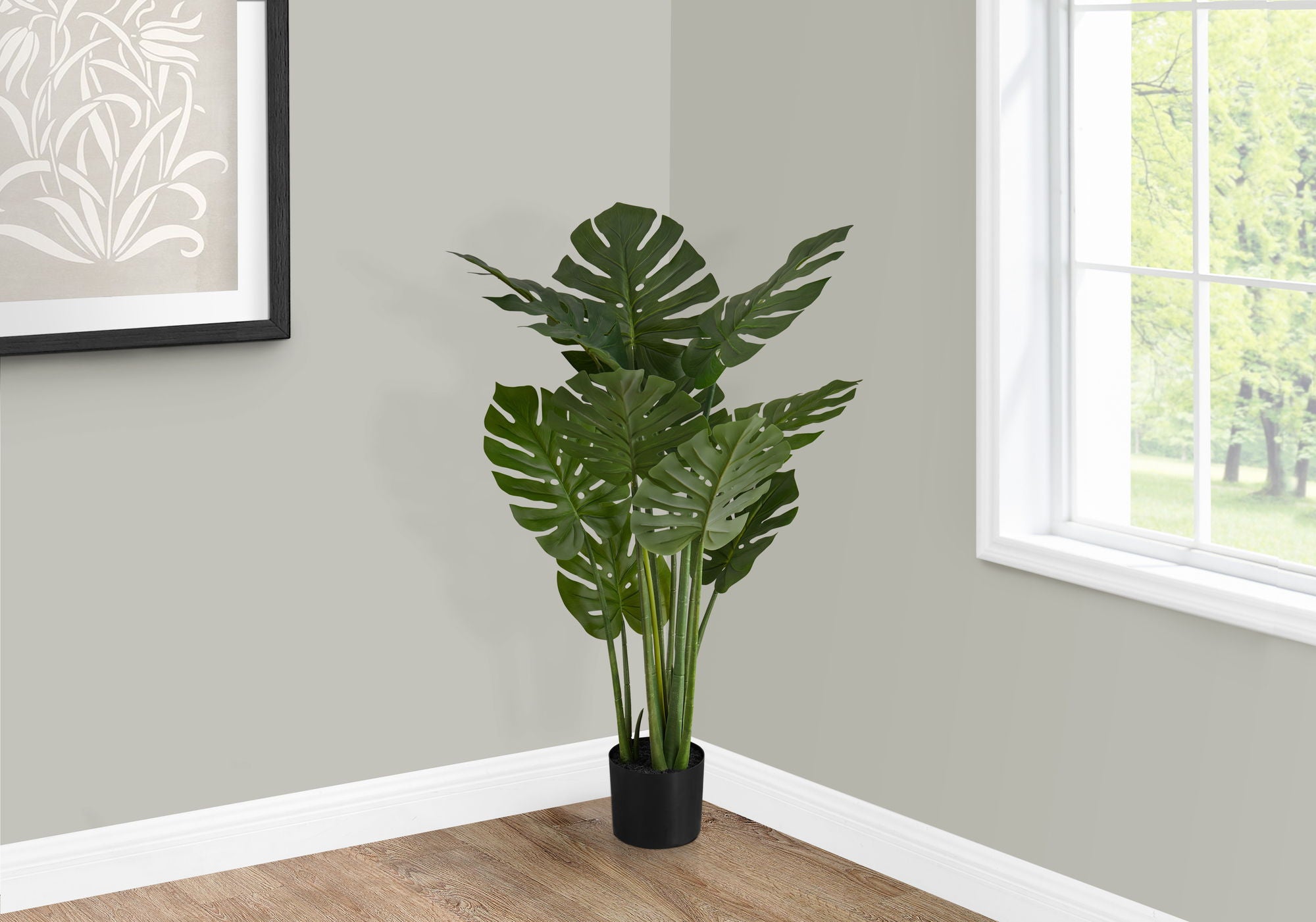 45" Tall, Artificial Plant, Monstera Tree, Indoor, Faux, Fake, Floor, Greenery, Potted, Real Touch, Decorative - Green / Black